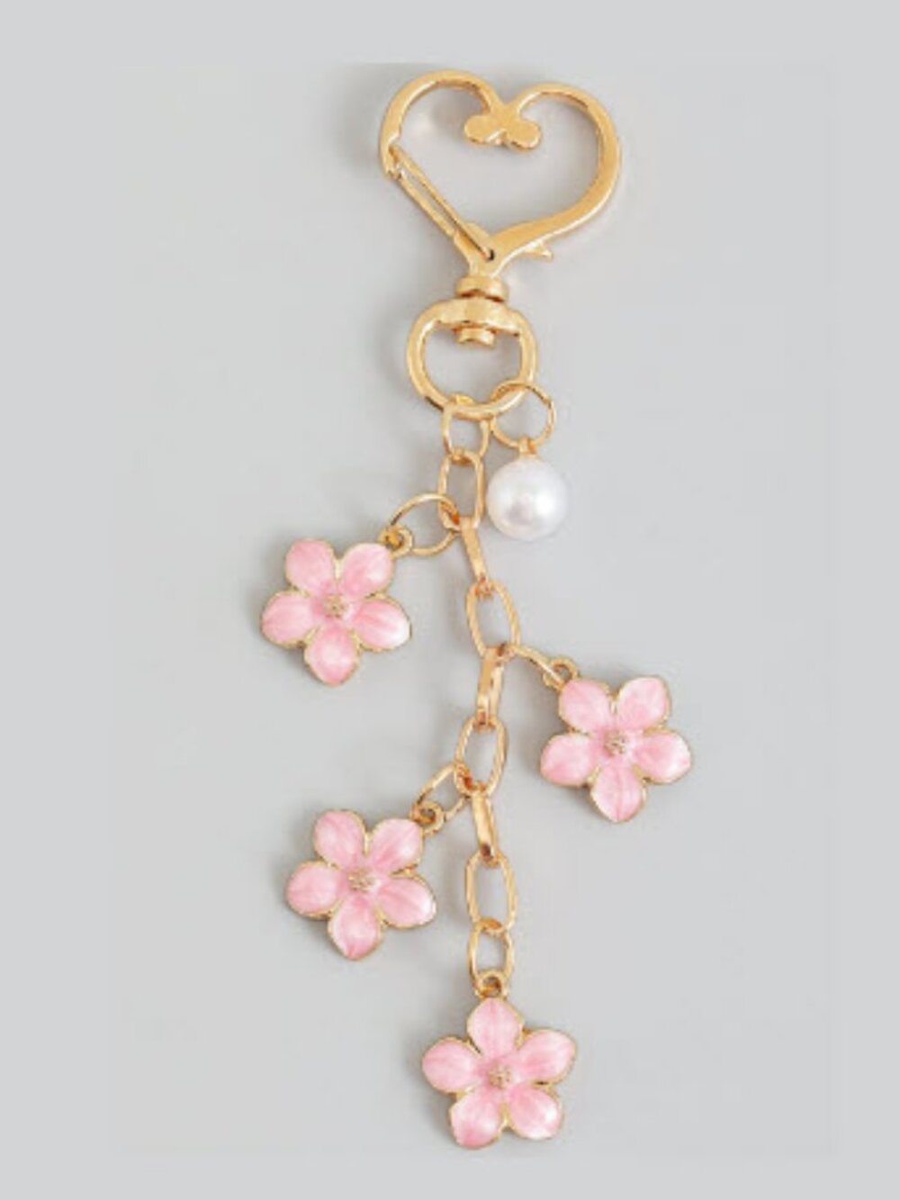 Laquered Flower and Pearl Bag Charm Keychain. 4" Long